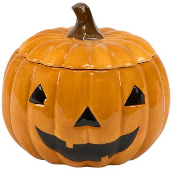 Glazed Stoneware Lidded Jack O Lantern Jar