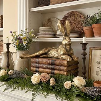 Gold Finish Laying Rabbit Figure