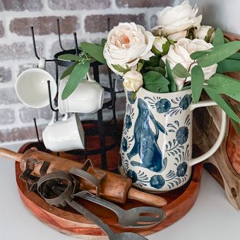 Hand Painted Rabbit And Flowers Pitcher