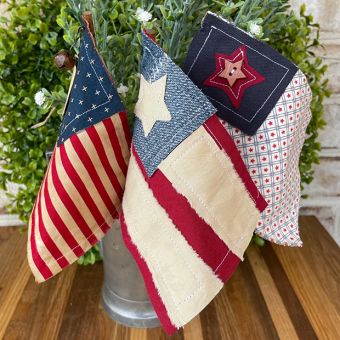 Handmade Primitive Patriotic Flags Set of 3