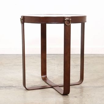 Leather Harness Glass Top Side Table Set of 2