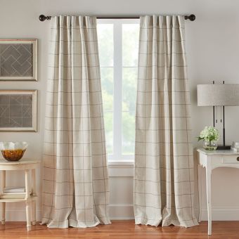 Linen Stripe Plaid Room Darkening Curtain Panel