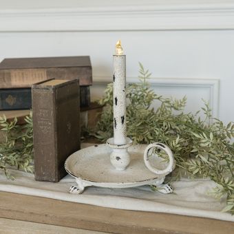Metal Dish Flameless Taper Candle Light 