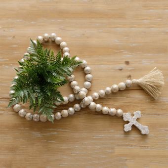 Metallic Wood Bead Garland With Cross 72 Inch