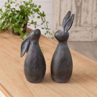 Modern Round Bunny Statue Set of 2
