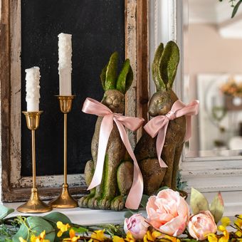 Mossy Sitting Rabbit Statue Set of 2