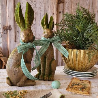 Mossy Sitting Rabbit Statue Set of 2