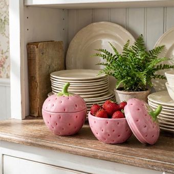 Painted Ceramic Strawberry Jar with Lid