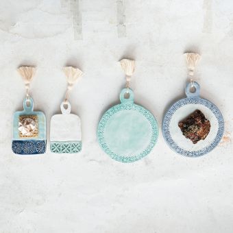 Painted Stoneware Tasseled Tapas Board Set of 4