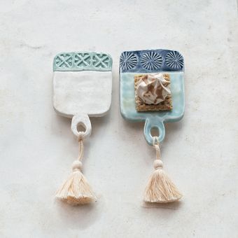 Painted Stoneware Tasseled Mini Tapas Board Set of 2