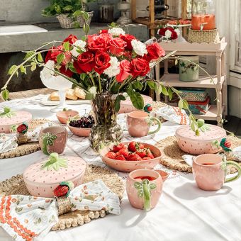 Painted Strawberry Stoneware Baker with Handles