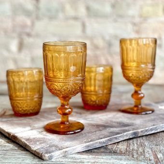 Patina Vie French Colored Amber Glass Set of 6 by Antique Farm House