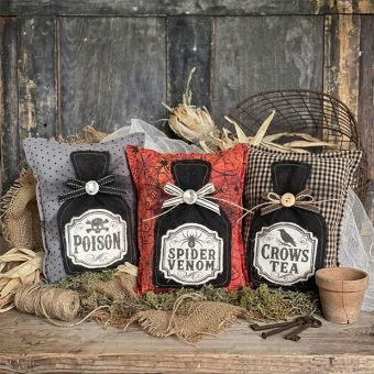 Primitive Poison Bottle Accent Pillow One of Each