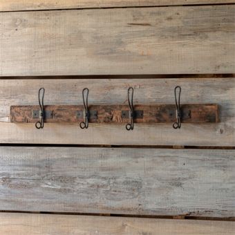 Primitive Wood 4 Hook Coat Rack