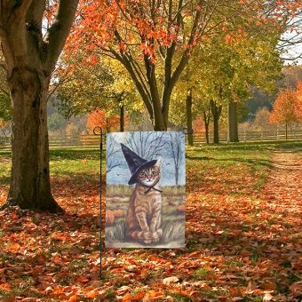 Pumpkin Patch Witch Cat Garden Flag