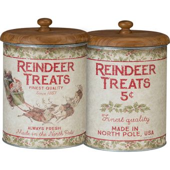 Reindeer Treats Wood Topped Canister Set of 2