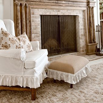 Ruffled Burlap Covered Footstool