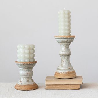 Rustic Distressed Terracotta Pillar Holder Set of 2