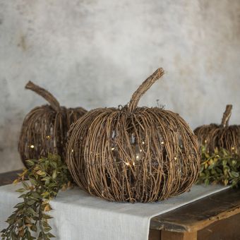 Rustic Woodland Lighted Pumpkin 11.5 inch