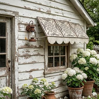 Scalloped Metal Floral Tile Window Awning