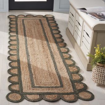 Scalloped Natural/Olive Jute Area Rug