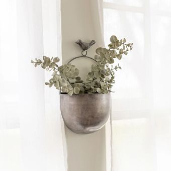 Silver Wall Pocket With Bird Accent Set of 2