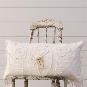Simply Chic Fringed Floral Pillow with Fabric Tag