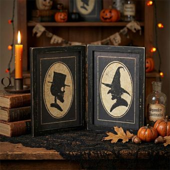 Skeleton and Witch Hinged Portrait Sign