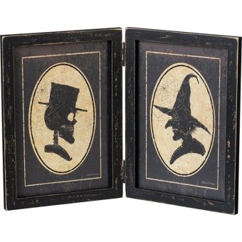 Skeleton and Witch Hinged Portrait Sign