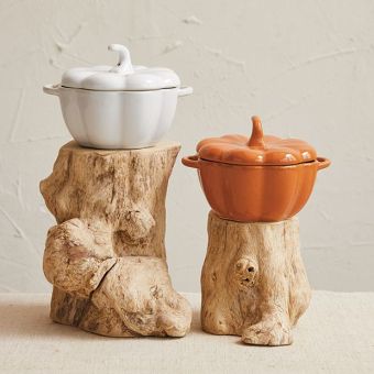 White Stoneware Pumpkin Baker With Handles