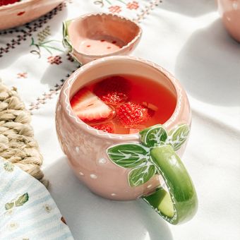 Strawberry Shaped Painted Stoneware Mug