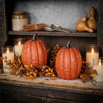 Tall Orange Paper Mache Pumpkin 7.5 Inch