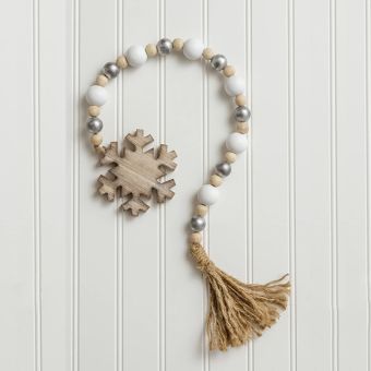 Tasseled Wood Bead Garland With Snowflake Charm Set of 2