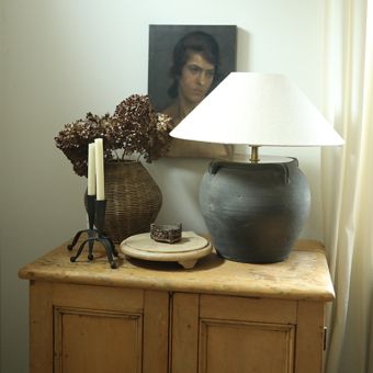 Vintage Clay Pot Table Lamp With Handles