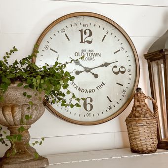 Vintage Inspired Gold Rim Station Wall Clock