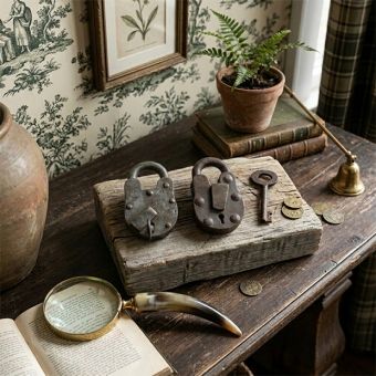 Vintage Iron Lock With Skeleton Key