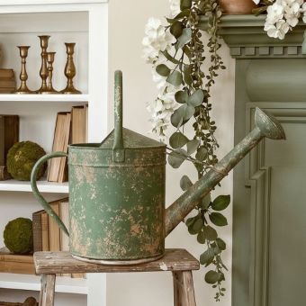 Weathered Cottage Green and Gold Watering Can