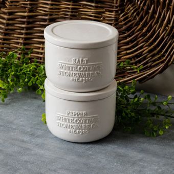 White Cottage Farmhouse Salt and Pepper Cellar Set