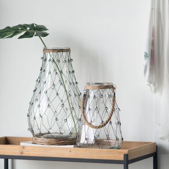 Wire Wrapped Lantern Vase With Rope Handle Set of 2