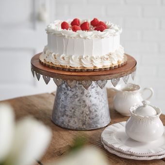 Wood Top Galvanized Heart Dessert Stand