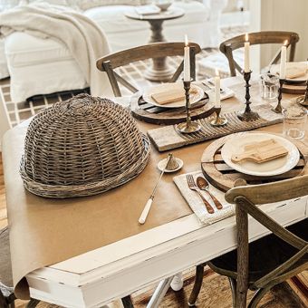 Woven Rattan Tray With Dome Cover