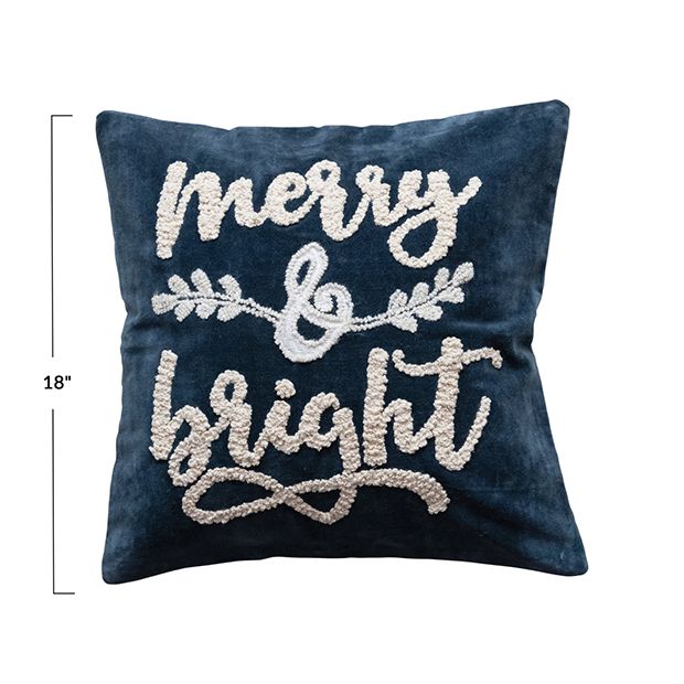 Antique Farmhouse | Merry And Bright Embroidered Velvet Accent Pillow