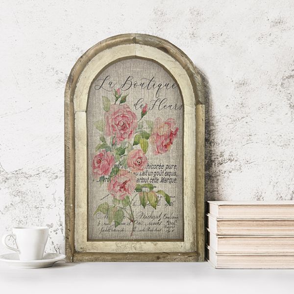 La Boutique Pink Rose Framed Linen Wall Art | Antique Farmhouse