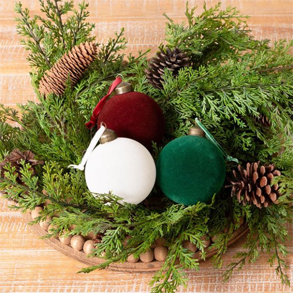 Velvet Christmas 3.5 Inch Ball Ornament Set of 3 | Antique Farmhouse