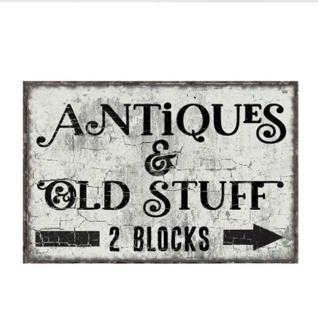 Antiques and Old Stuff Canvas Sign | Antique Farmhouse