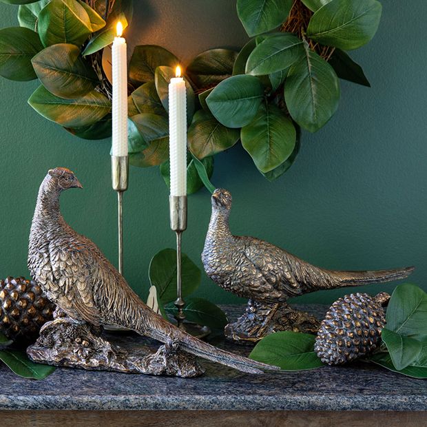 Bronze Pheasant Tabletop Figure Set of 2 | Antique Farmhouse
