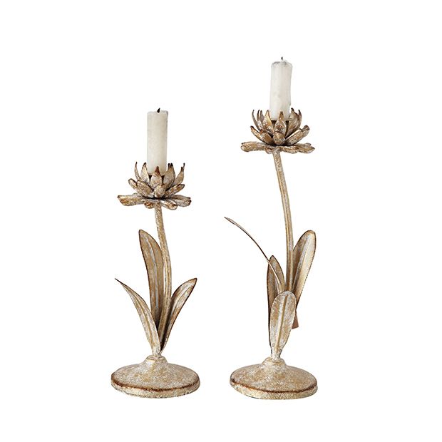 Metal Floral Taper Candle Holders Set of 2 | Antique Farmhouse