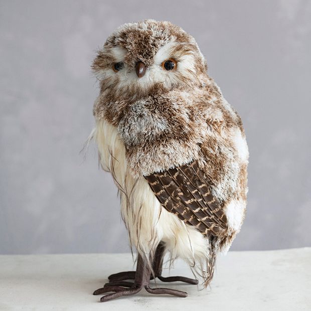 Faux Fur Feathered Owl Figurine | Antique Farmhouse