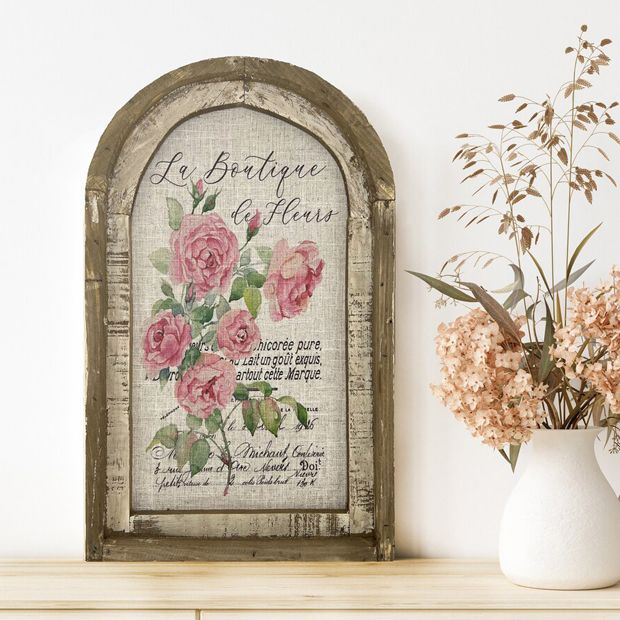 Antique Rose Wall Arrangement ウォールアート La Boutique Pink Rose Framed Linen Wall Art | Antique Farmhouse