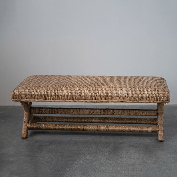 Natural Woven Water Hyacinth Bench Seat | Antique Farmhouse
